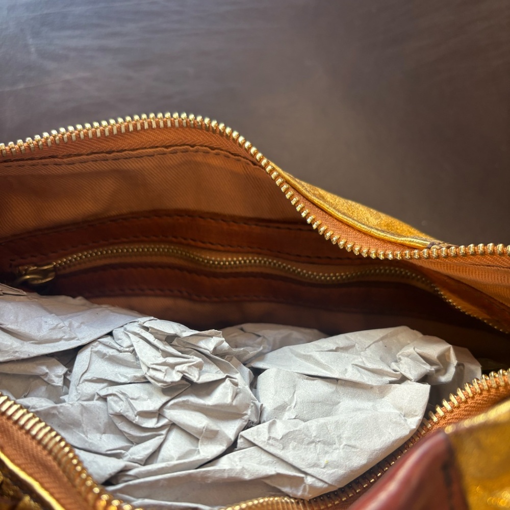 Campomaggi Woven Metallic Gold Bag in Oro/Cognac - Picture 3 of 3